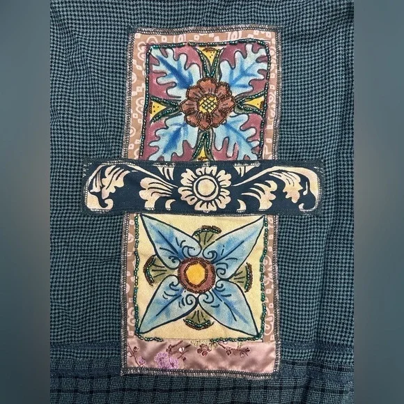 Vintage 90s Y2K Faith Unique Mixed Patchwork Boho Beaded Button Up Blazer Jacket - Picture 6 of 10